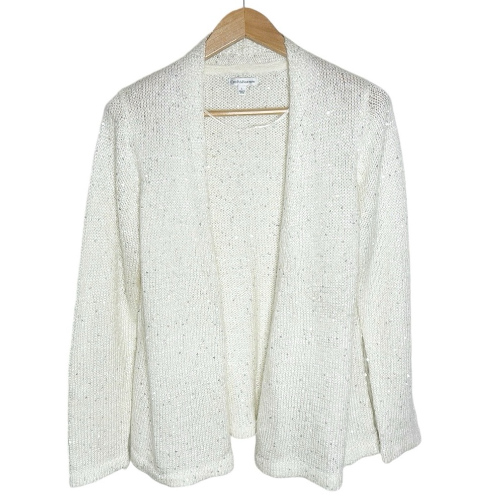 Croft & Barrow silver sequin longline sweater cardigan in ivory size L